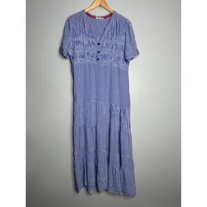 Cactus + Pearl Women's Blue and White Pinstriped‎ Smocked Top Maxi Dress SIze L